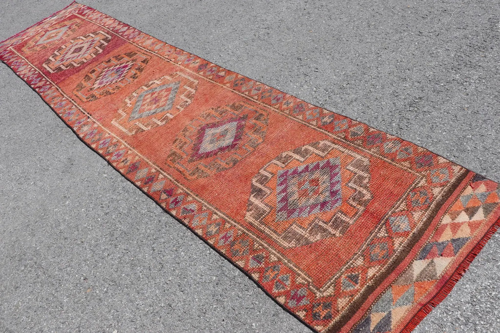 Vintage Turkish Runner Rug 2.9 x 12.4 ft