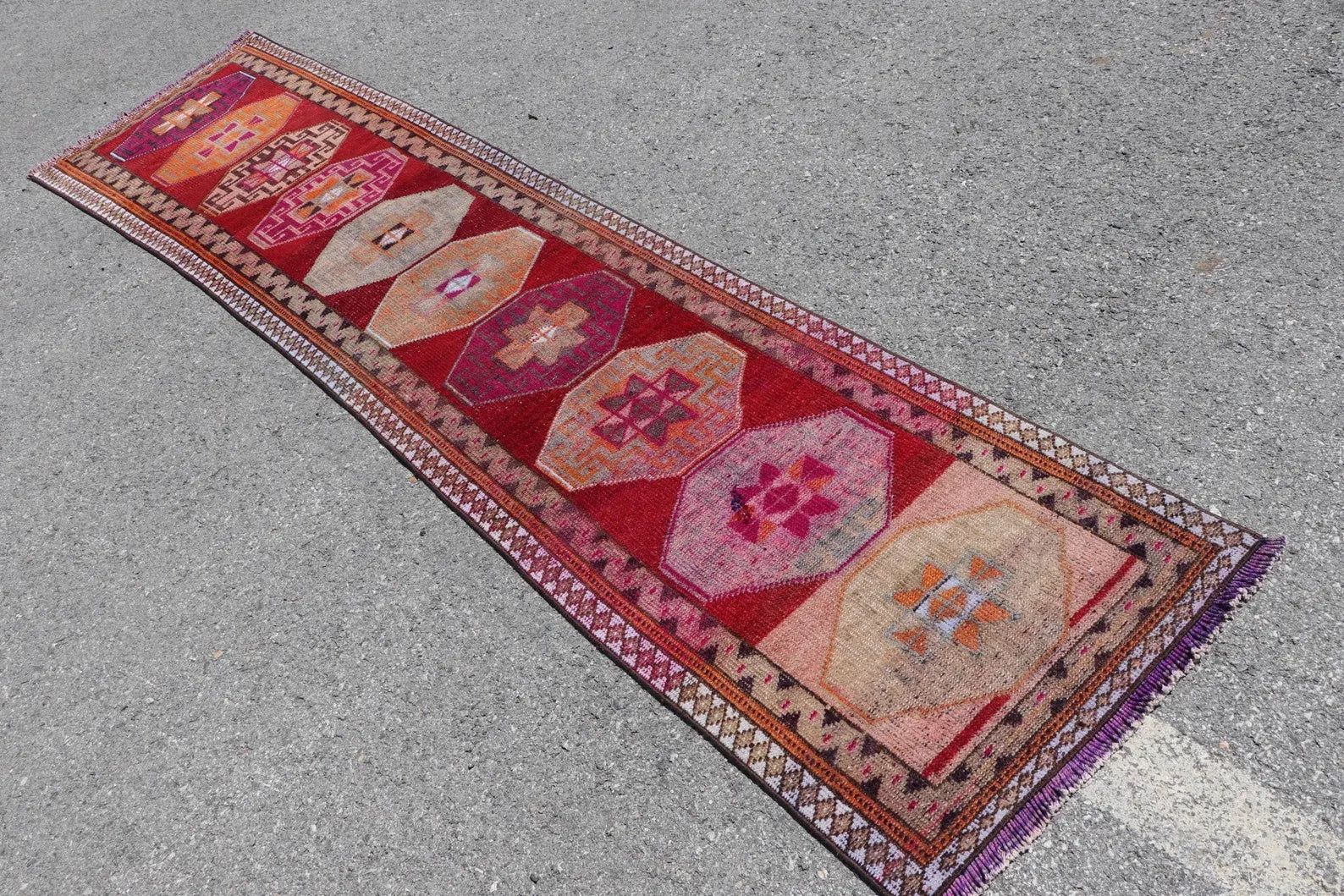Vintage Turkish Runner Rug 2.3 x 10.2 ft