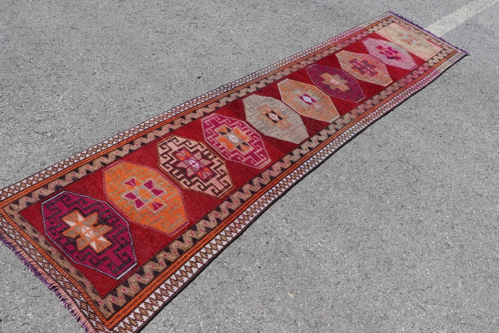 Vintage Turkish Runner Rug 2.3 x 10.2 ft