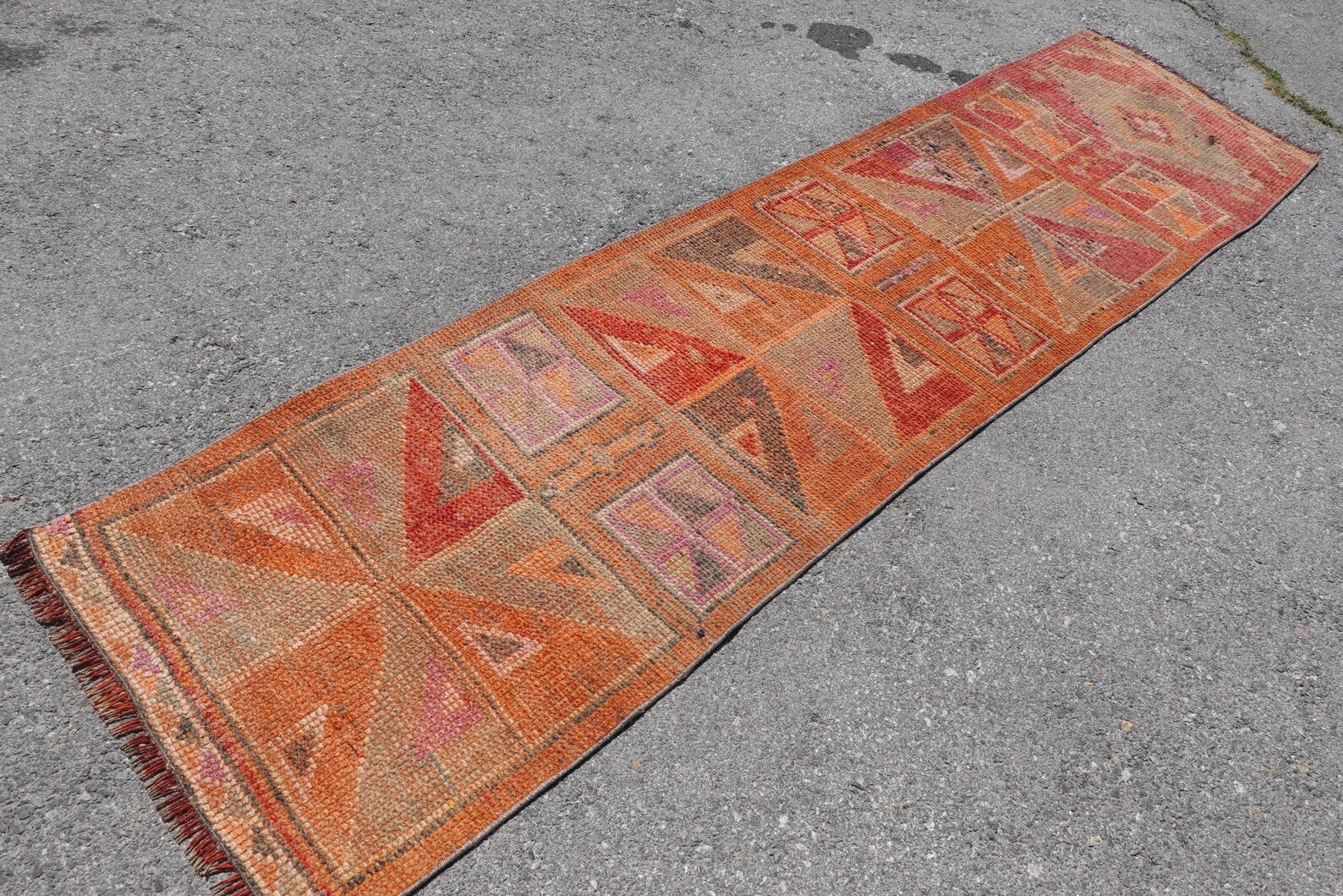 Vintage Turkish Runner Rug 2.4 x 9.8 ft