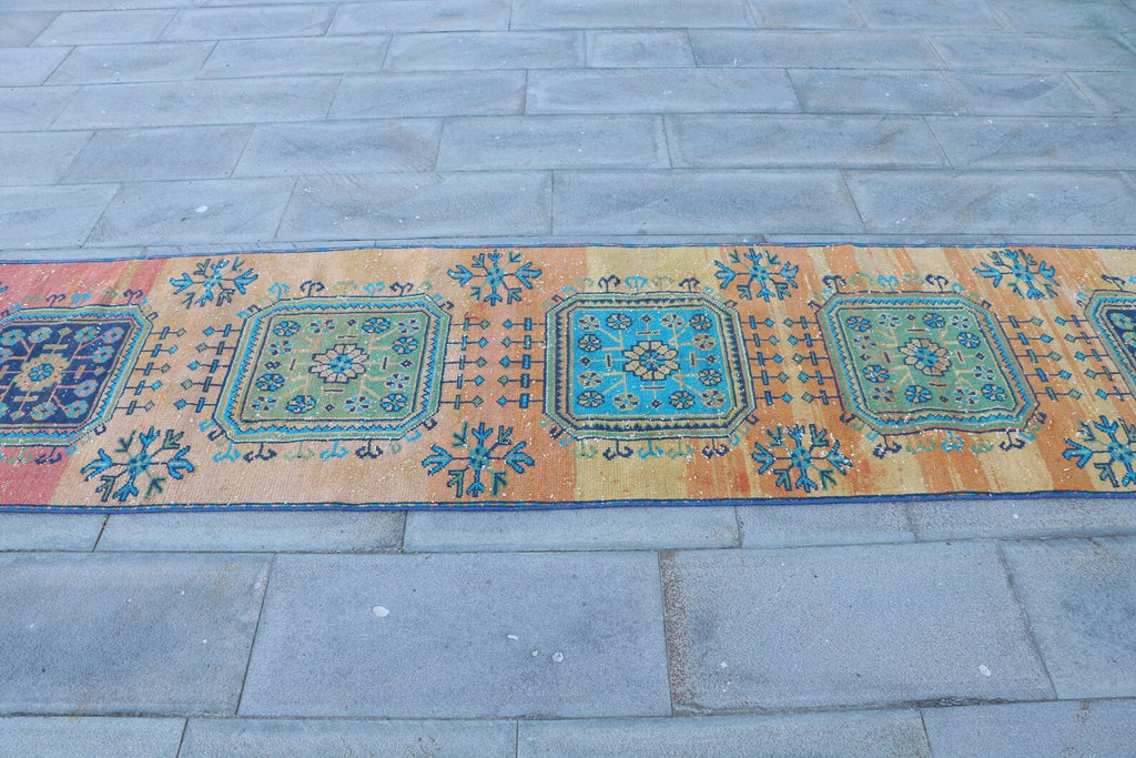 Vintage Turkish Runner Rug 2.5 x 10.3 ft