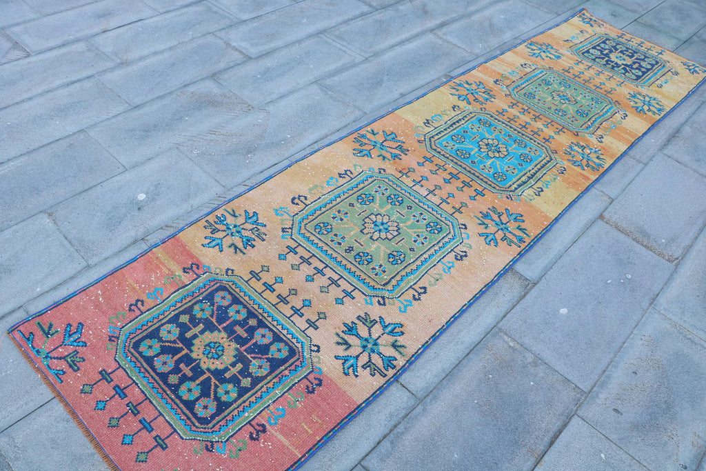 Vintage Turkish Runner Rug 2.5 x 10.3 ft