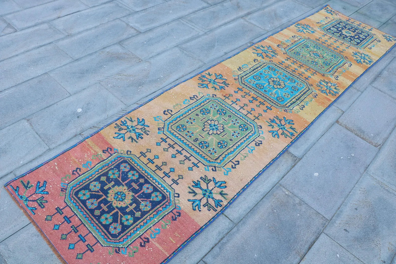 Vintage Turkish Runner Rug 2.5 x 10.3 ft
