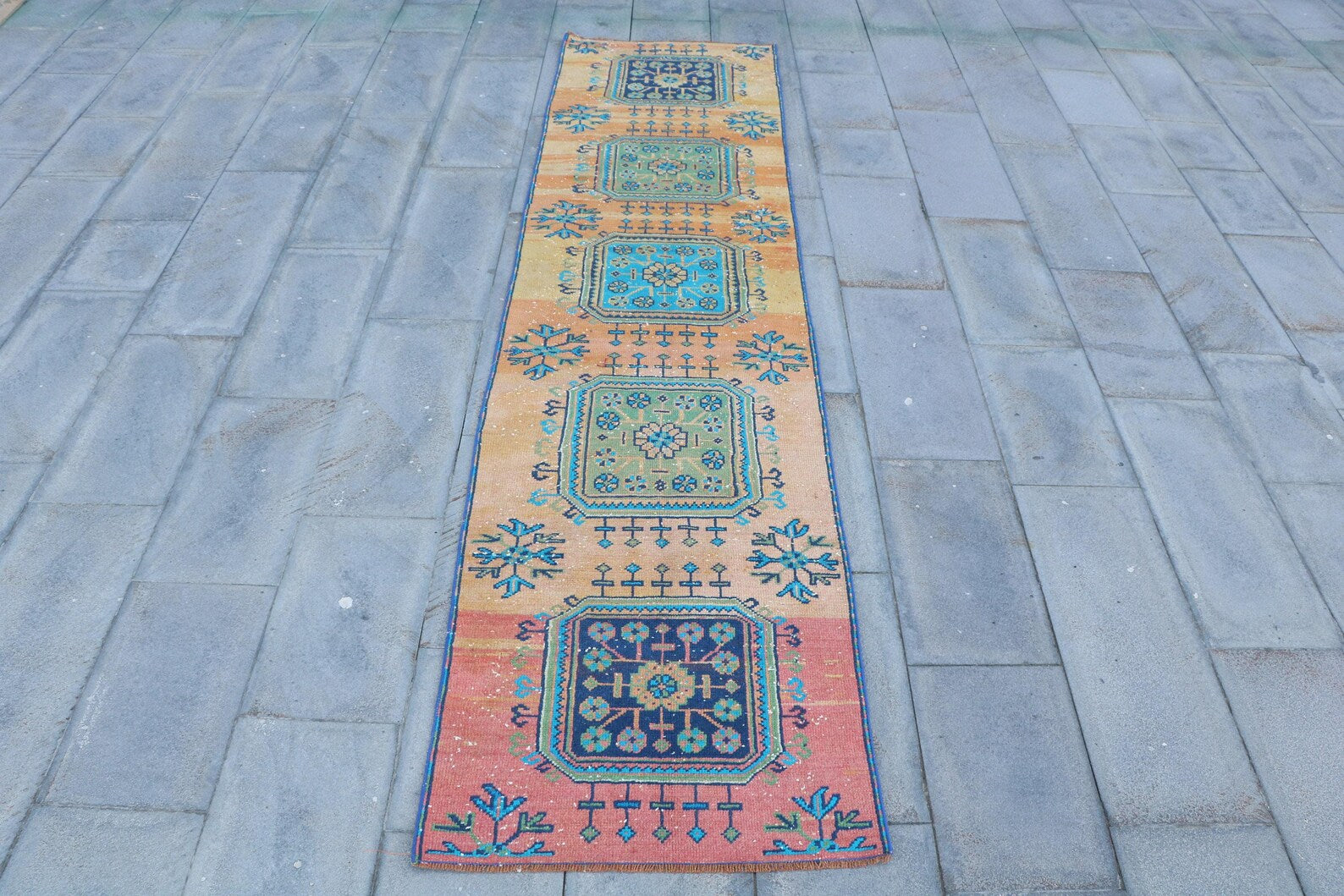 Vintage Turkish Runner Rug 2.5 x 10.3 ft