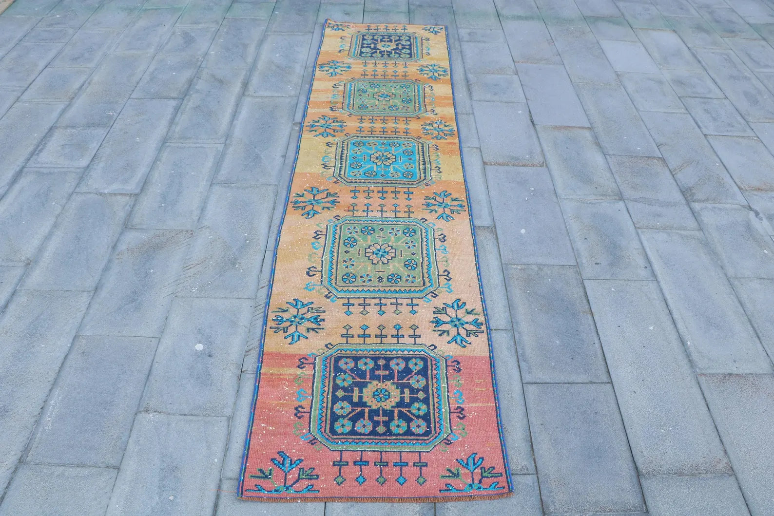 Vintage Turkish Runner Rug 2.5 x 10.3 ft