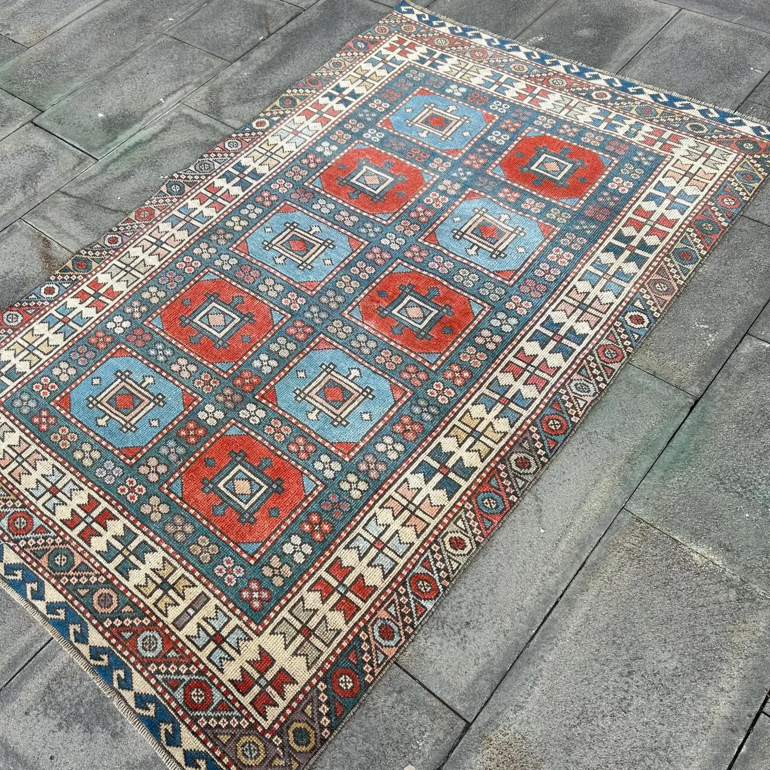Vintage Turkish Accent Area rug 3.7 x 5.7 ft
