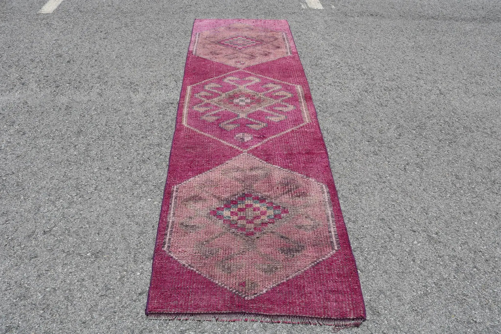 Vintage Turkish Runner Rug 2.8 x 9.4 ft