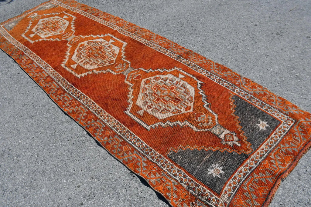 Vintage Turkish Runner Rug 3.6 x 11.4 ft