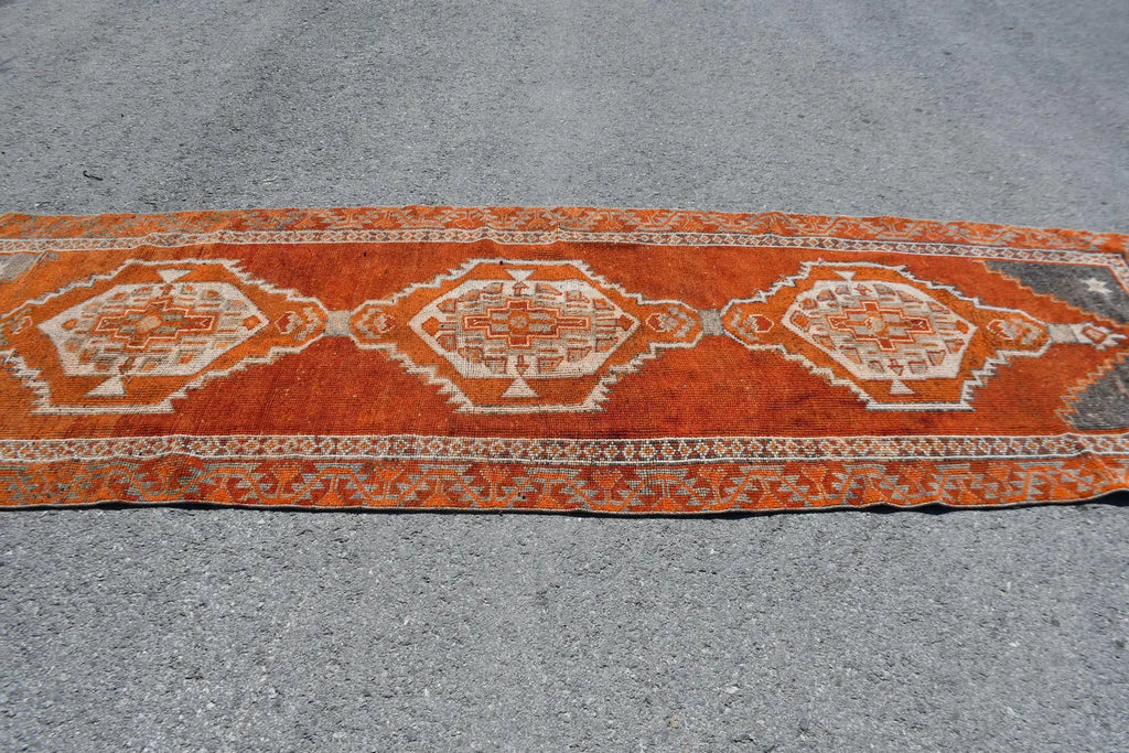 Vintage Turkish Runner Rug 3.6 x 11.4 ft