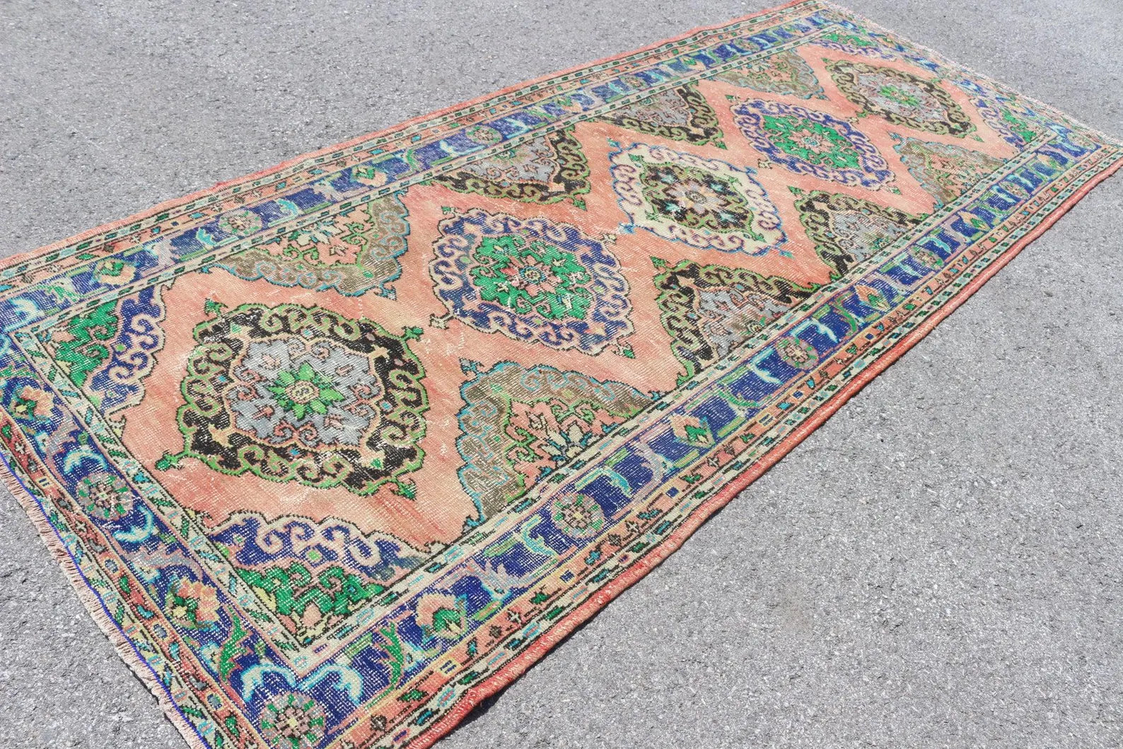 Vintage Turkish Accent Area rug 4.7 x 11.7 ft