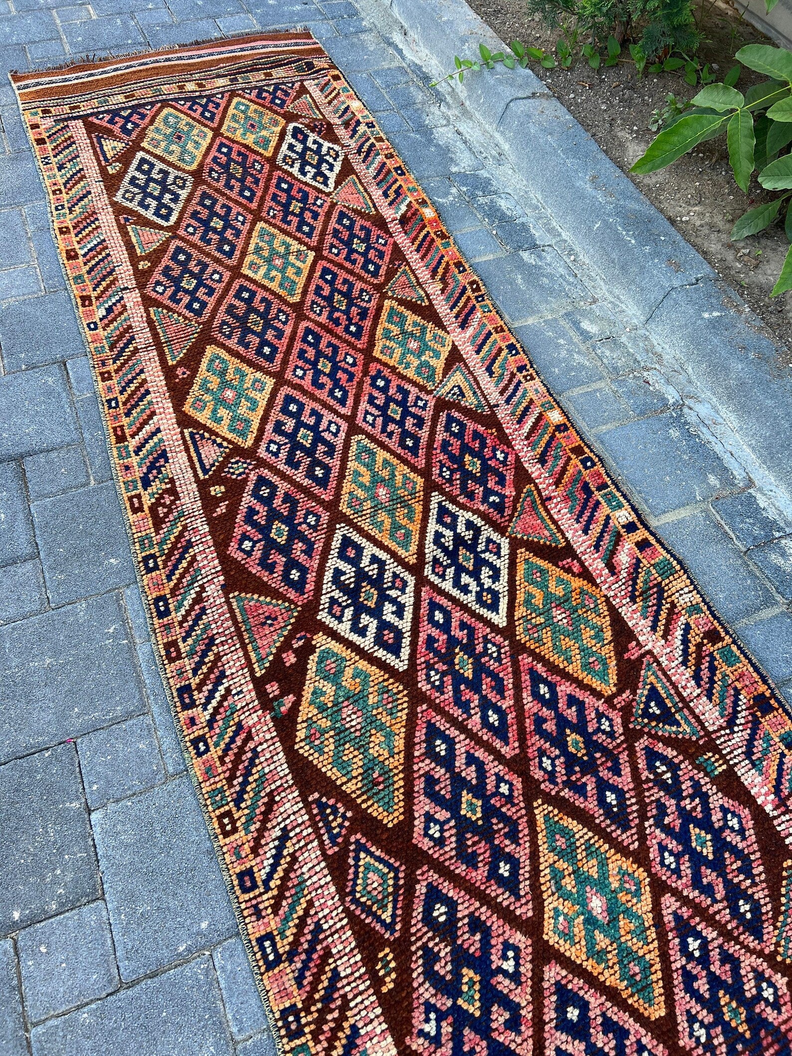 Vintage Turkish Runner Rug 2.6 x 11.7 ft