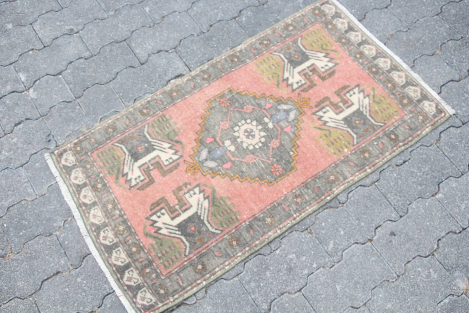 Vintage Turkish Mini Rug 1.7 x 3.2 ft
