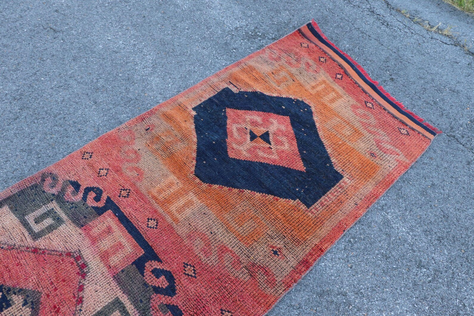Vintage Turkish Runner rug 3.1 x 11.3 ft