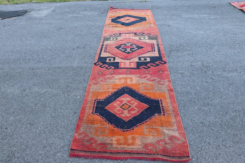 Vintage Turkish Runner rug 3.1 x 11.3 ft