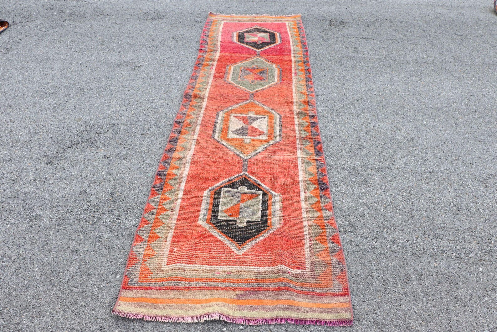 Vintage Turkish Runner Rug 2.9 x 9.8 ft