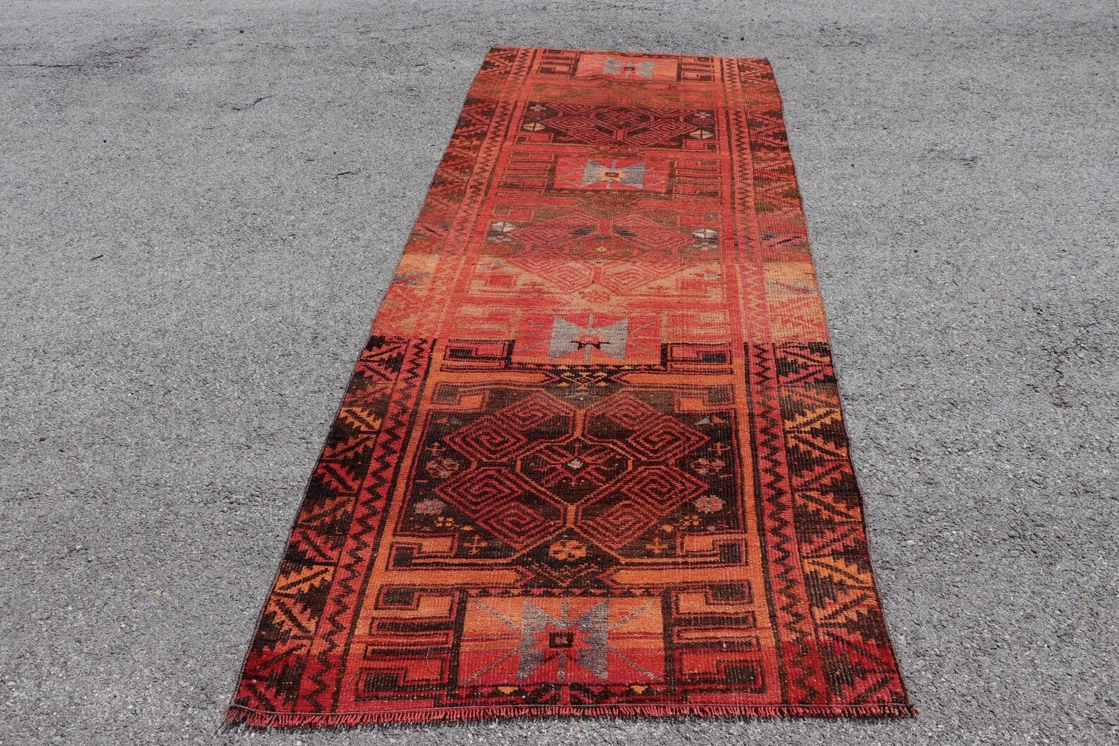 Vintage Turkish Runner Rug 3.5 x 8.7 ft
