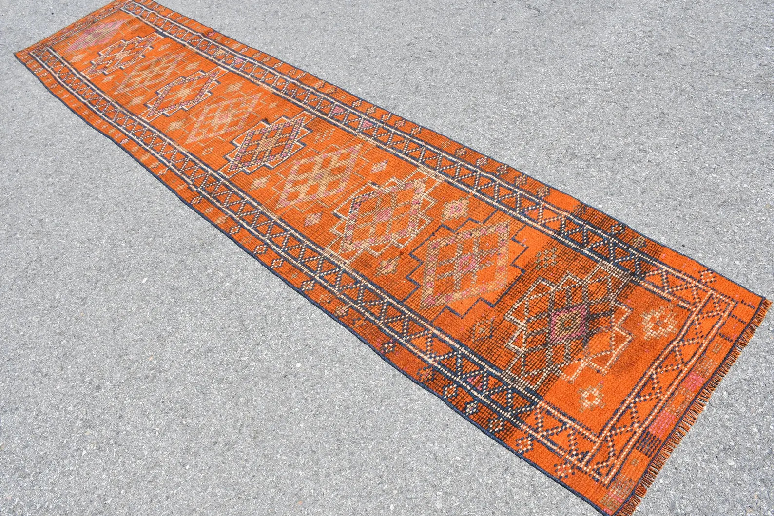 Vintage Turkish Runner Rug 2.4 x 11.2 ft