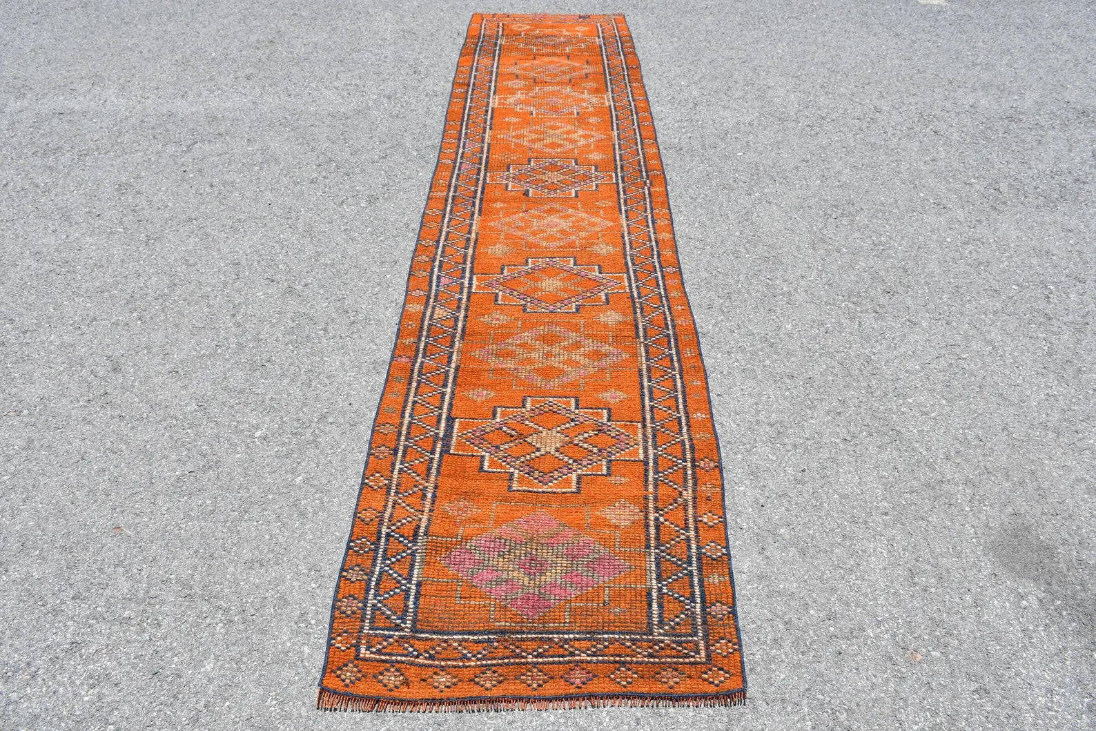 Vintage Turkish Runner Rug 2.4 x 11.2 ft