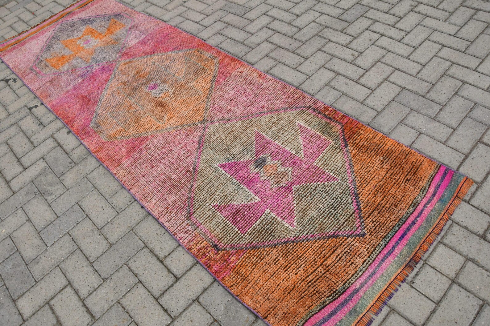 Vintage Turkish Runner Rug 3 x 9.6 ft