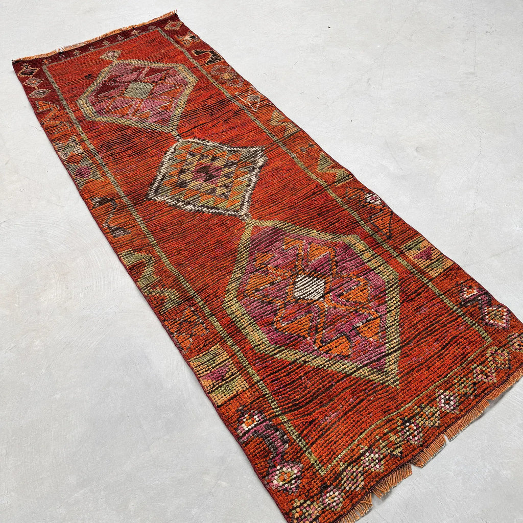 Vintage Turkish Runner Rug 3 x 7.9 ft
