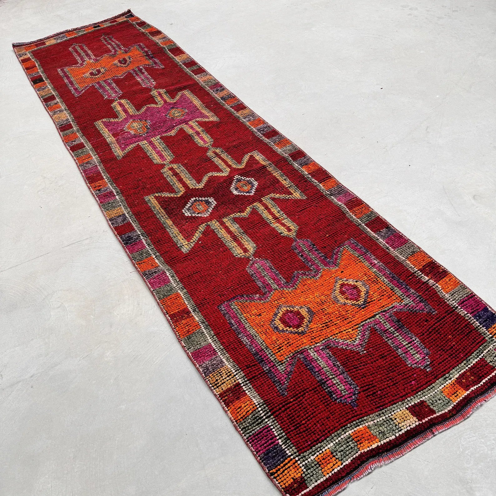 Vintage Turkish Runner Rug 3.1 x 10.8 ft