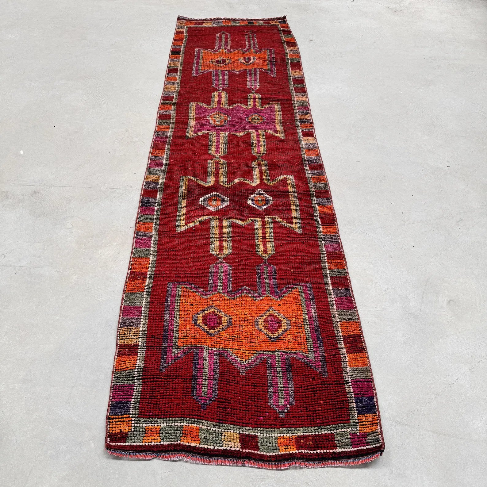 Vintage Turkish Runner Rug 3.1 x 10.8 ft