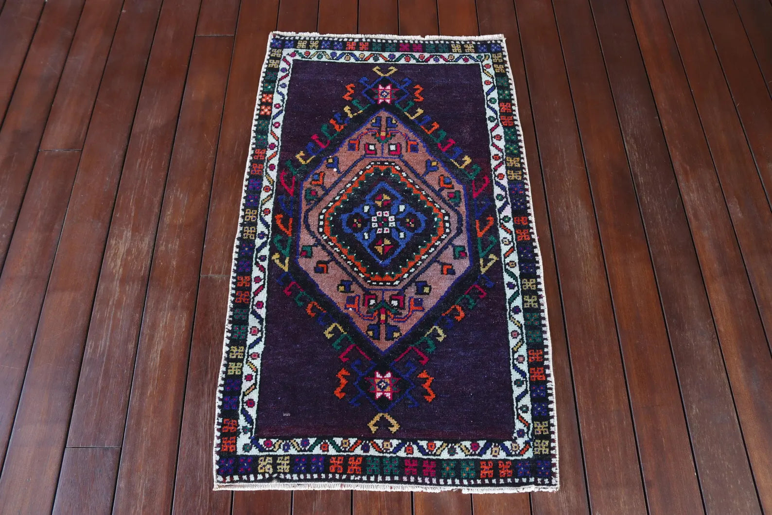 Vintage Turkish Mini Rug 1.8 x 3.1 ft