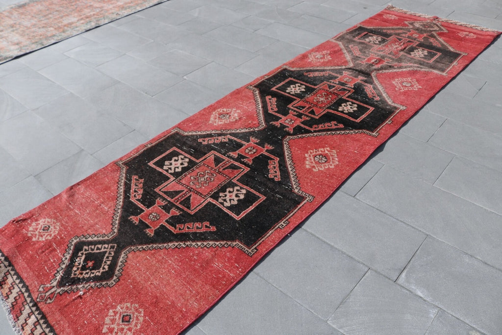 Vintage Turkish Runner Rug 3.3 x 12.4 ft