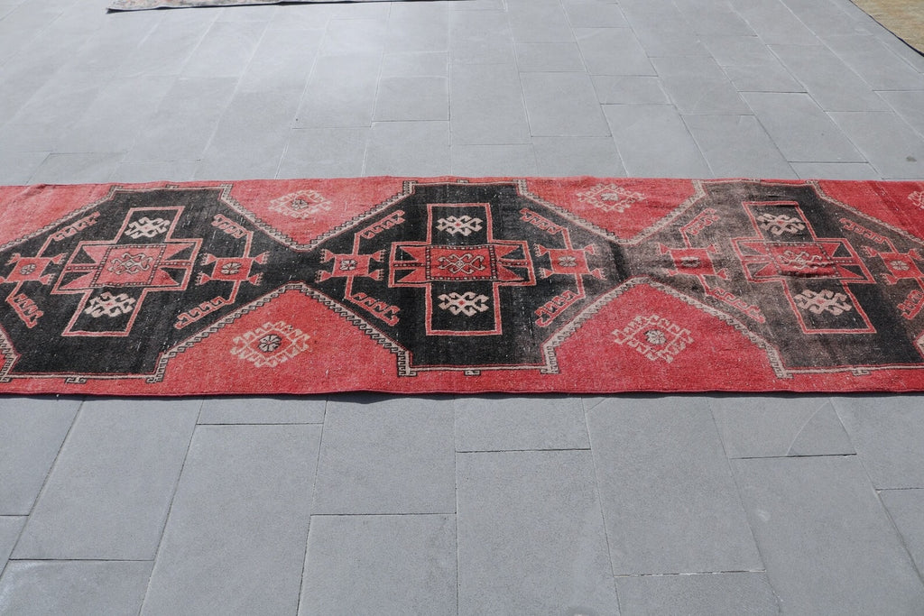 Vintage Turkish Runner Rug 3.3 x 12.4 ft