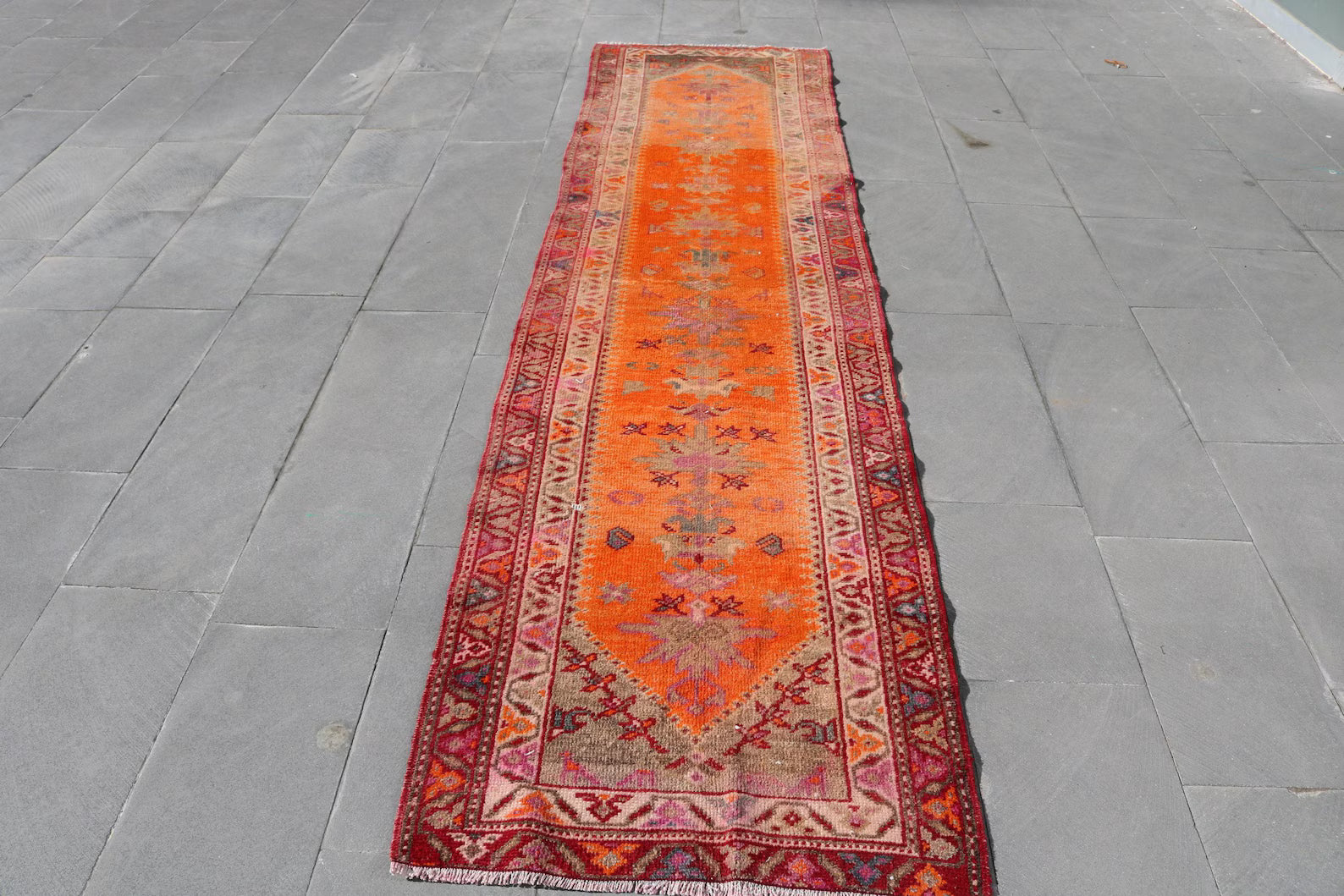 Vintage Turkish Runner Rug 2.7 x 10.8 ft