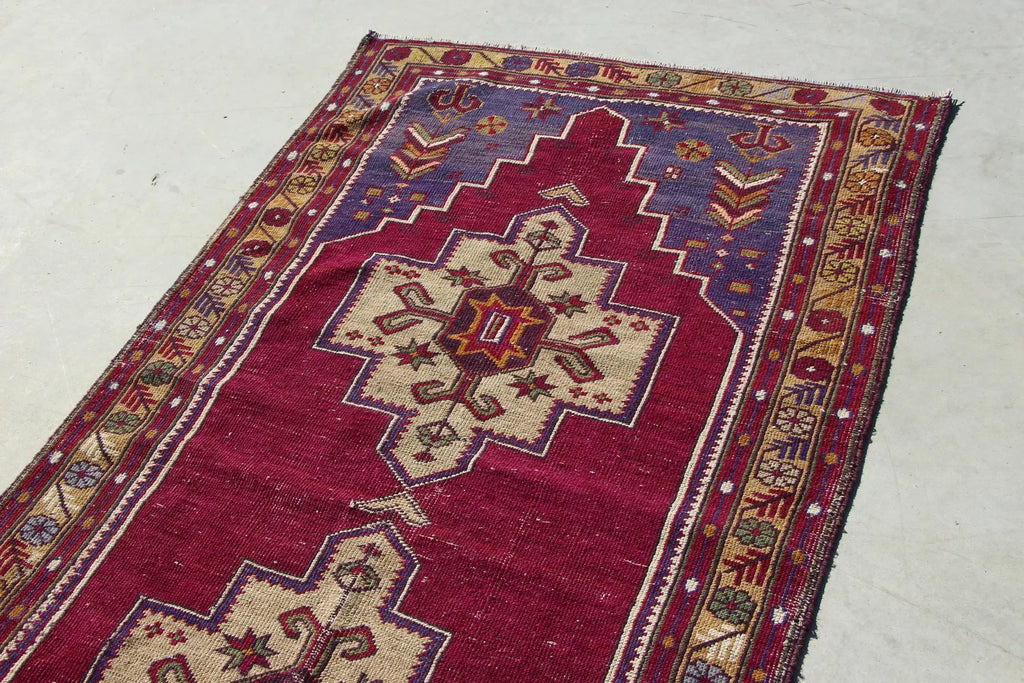 Vintage Turkish Accent Area rug 3.5 x 6.8 ft
