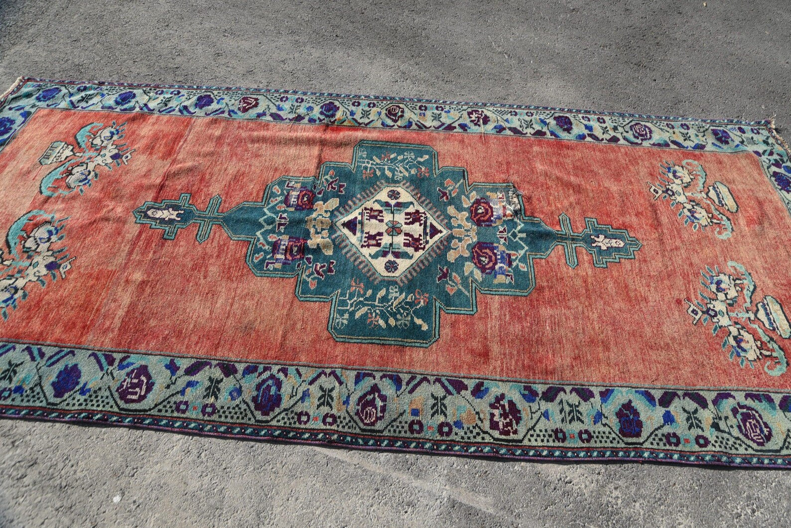 XL Vintage Turkish Accent Area rug 4.8 x 10.3 ft