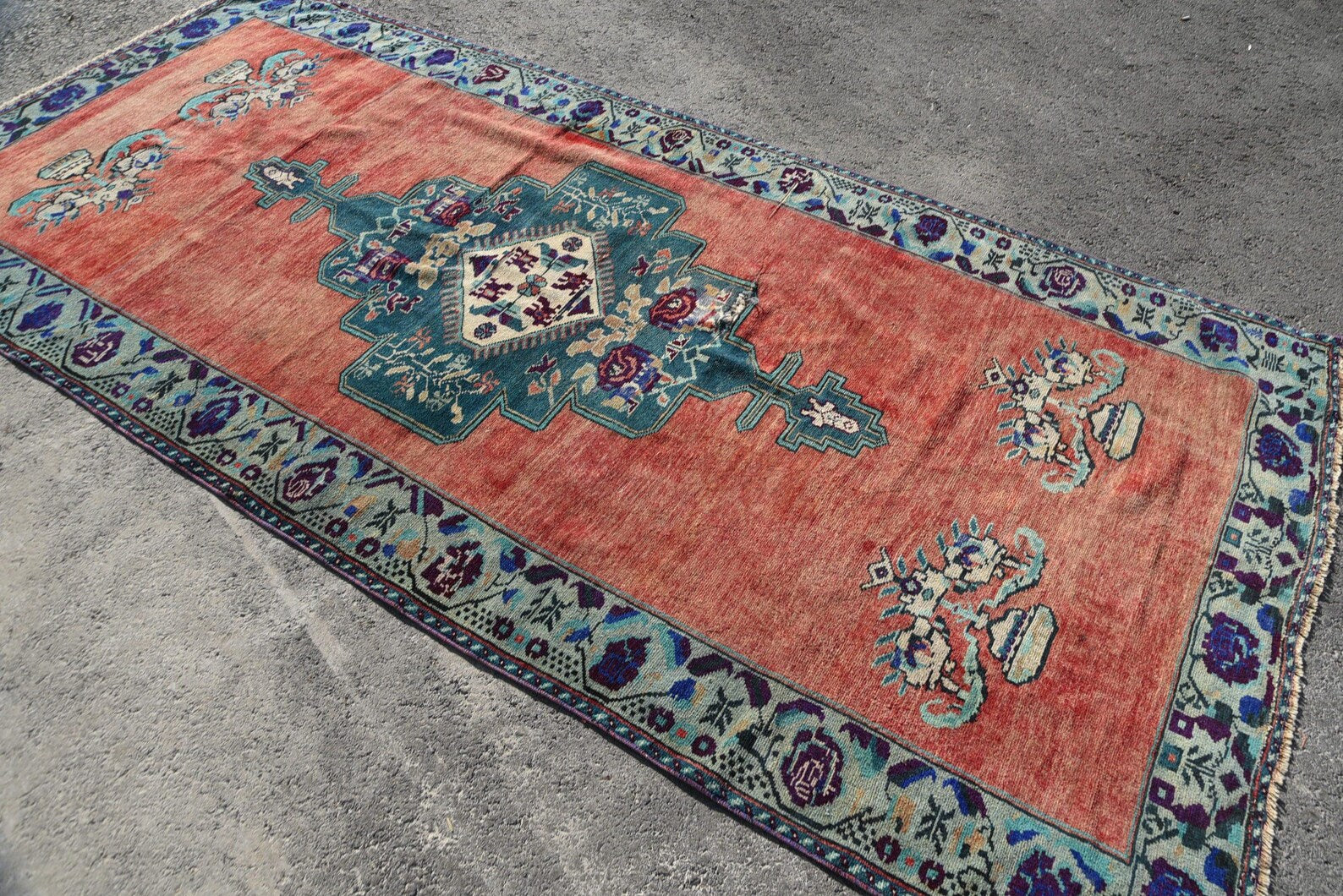 XL Vintage Turkish Accent Area rug 4.8 x 10.3 ft