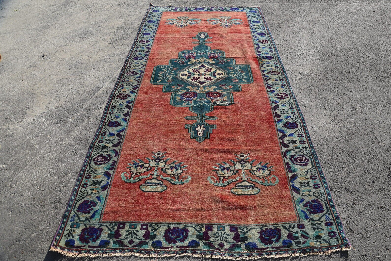 XL Vintage Turkish Accent Area rug 4.8 x 10.3 ft