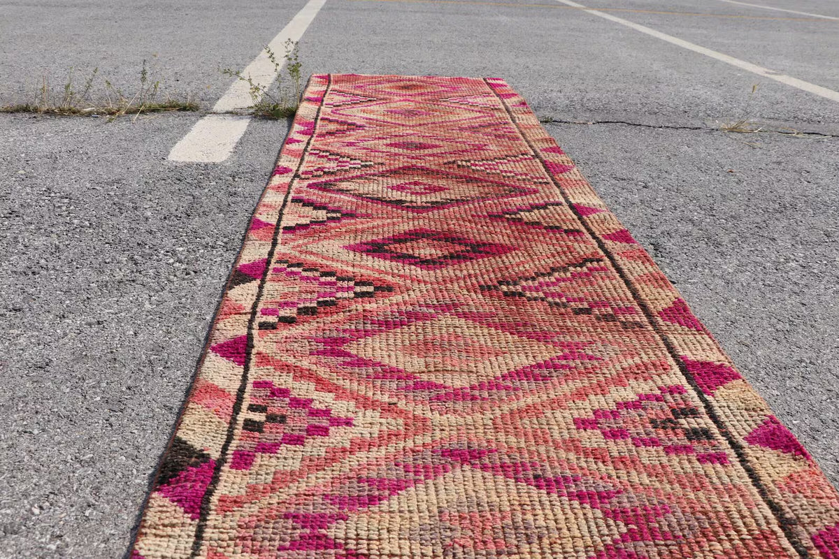 Vintage Turkish Runner Rug 2.6 x 10 ft