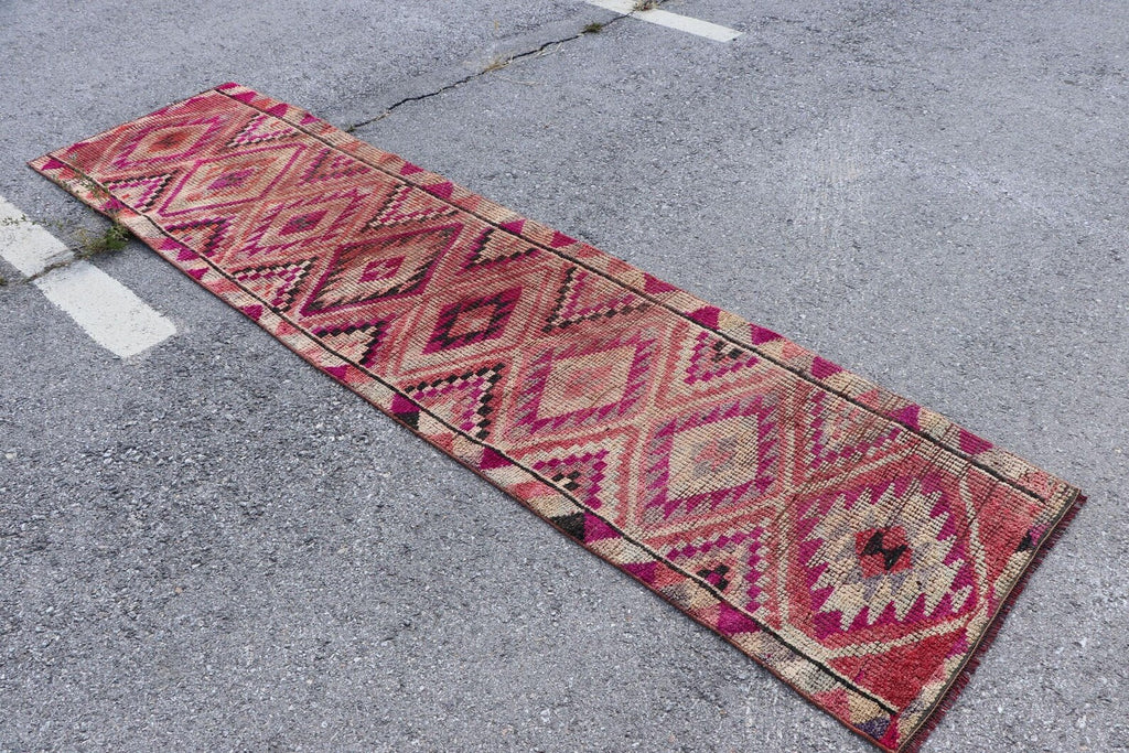 Vintage Turkish Runner Rug 2.6 x 10 ft