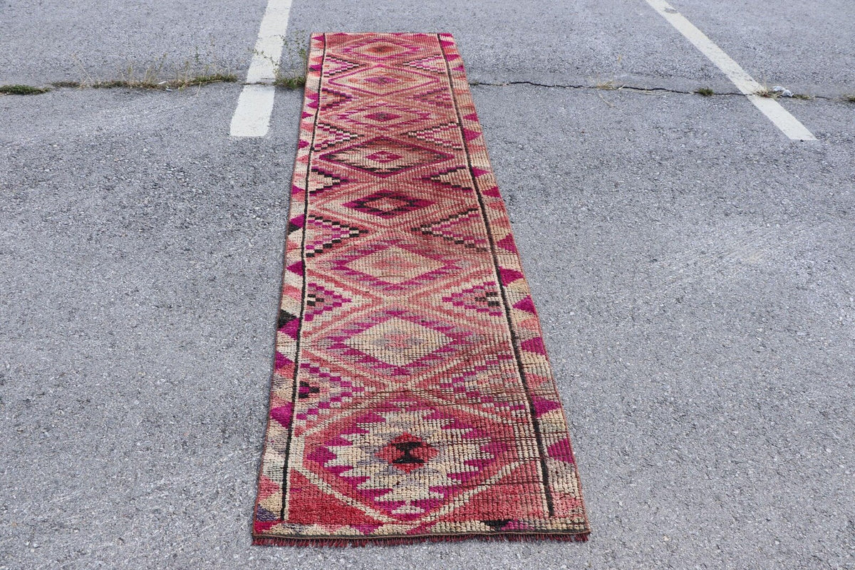 Vintage Turkish Runner Rug 2.6 x 10 ft