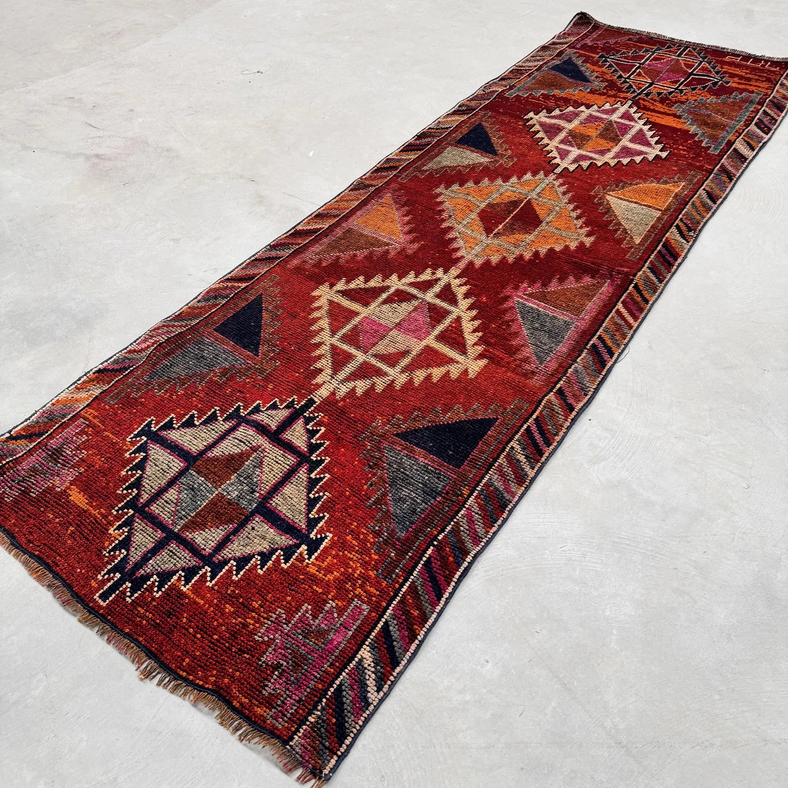 Vintage Turkish Runner Rug 3.7 x 10.9 ft