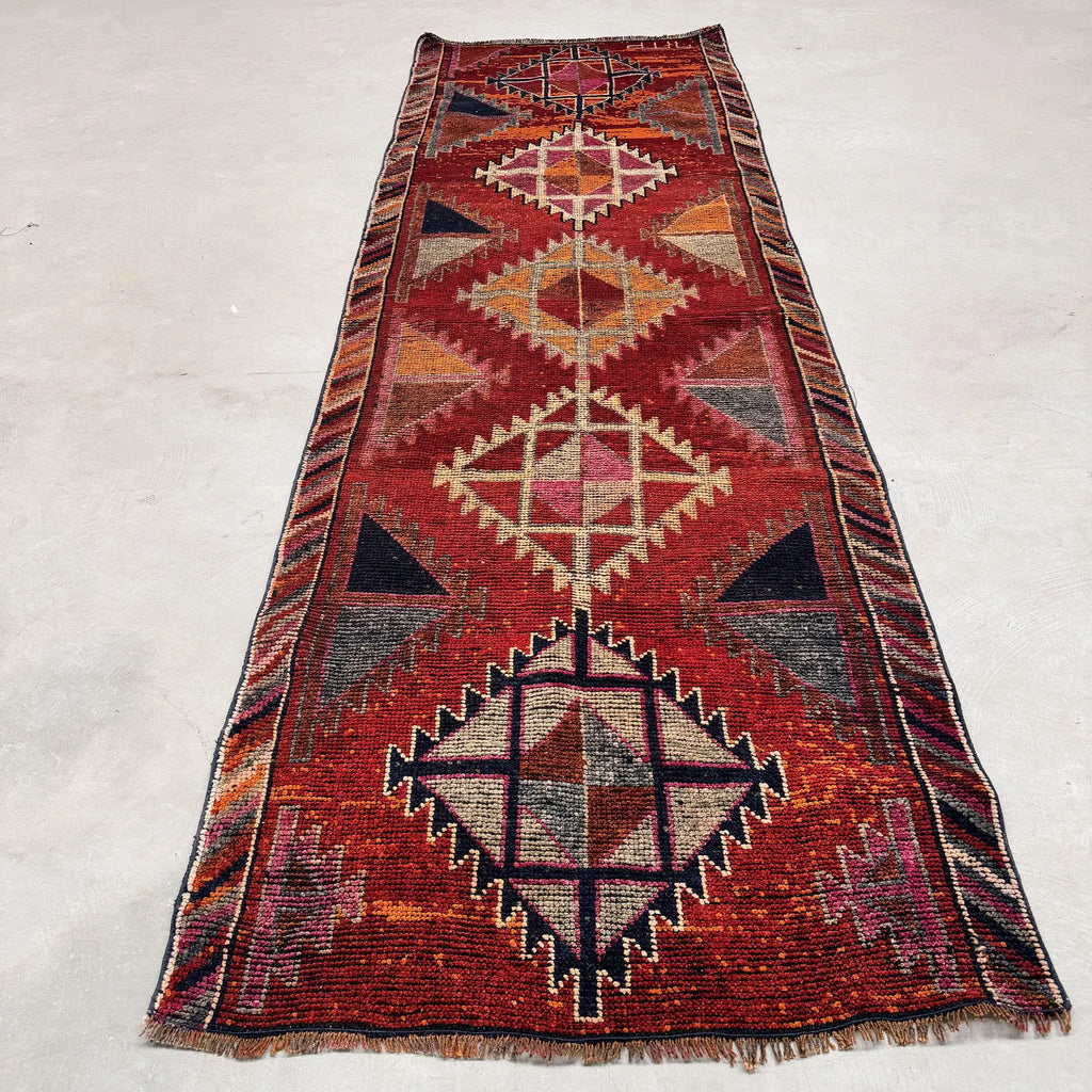Vintage Turkish Runner Rug 3.7 x 10.9 ft