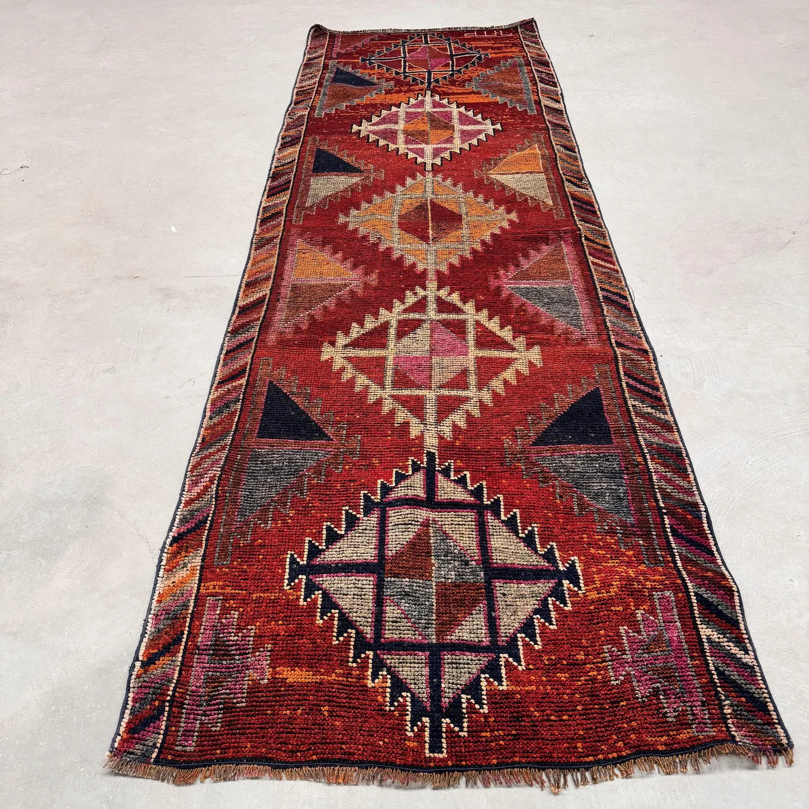 Vintage Turkish Runner Rug 3.7 x 10.9 ft