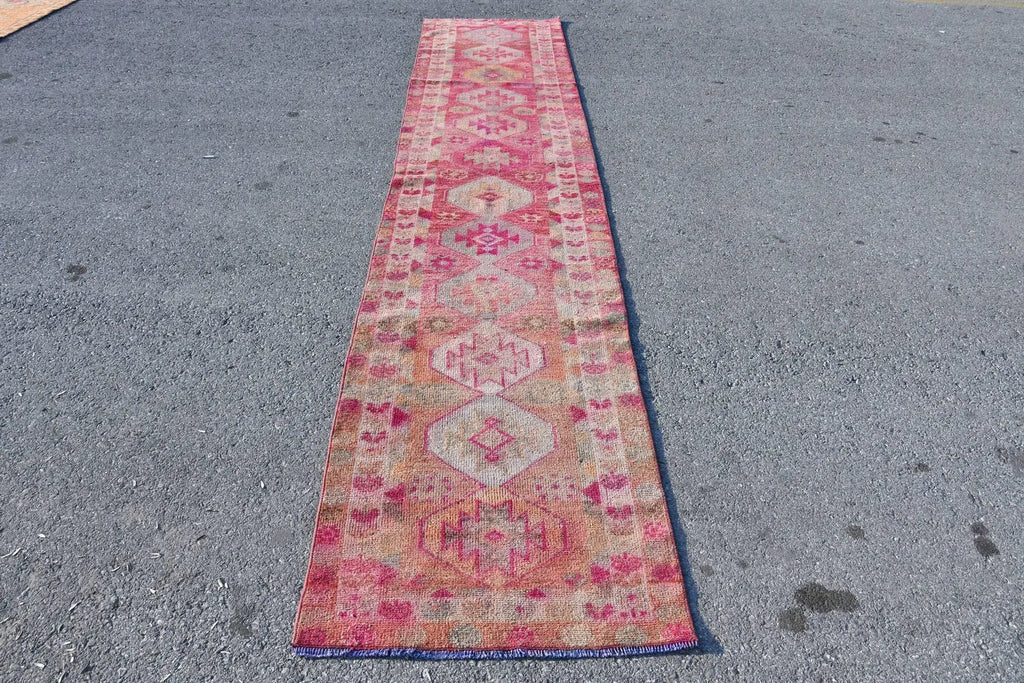 Vintage Turkish Runner Rug 2.6 x 12.7 ft