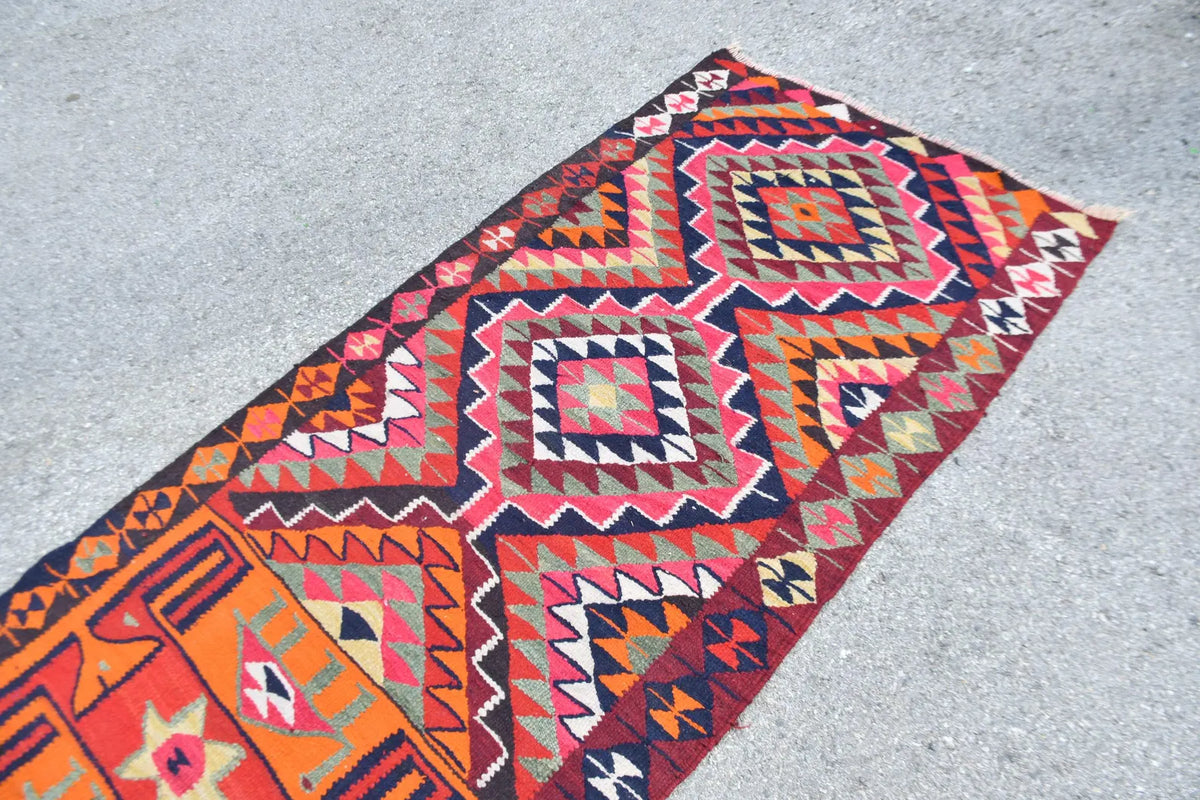 Vintage Turkish Runner Rug 3 x 11.6 ft