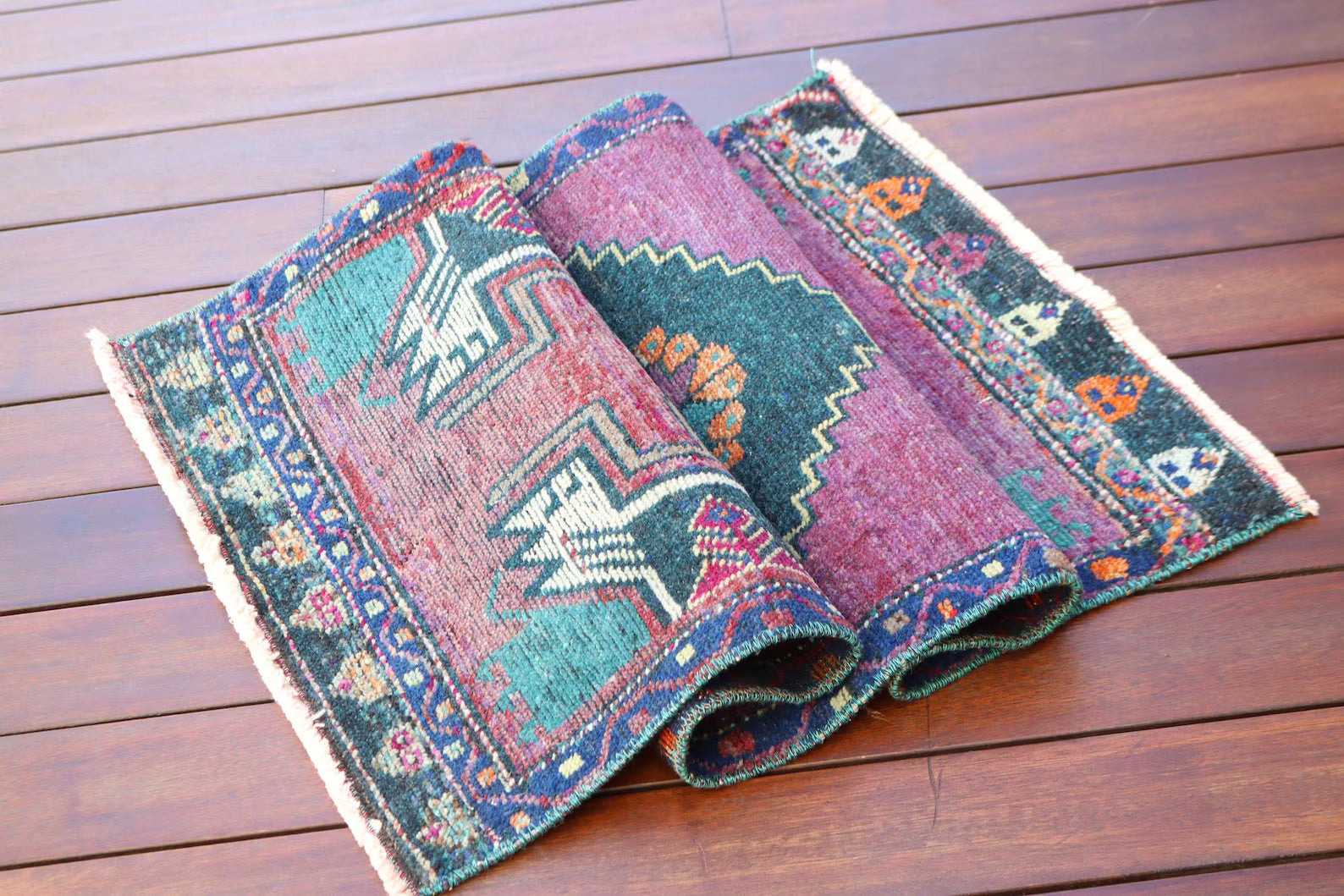 Vintage Turkish Mini Rug 1.6 x 3.8 ft