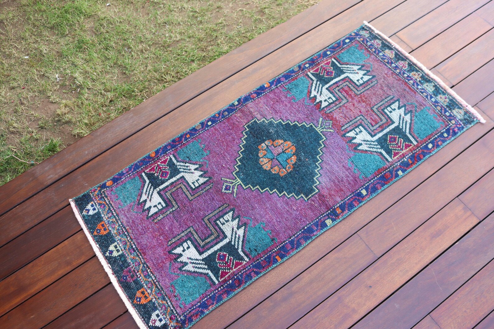 Vintage Turkish Mini Rug 1.6 x 3.8 ft