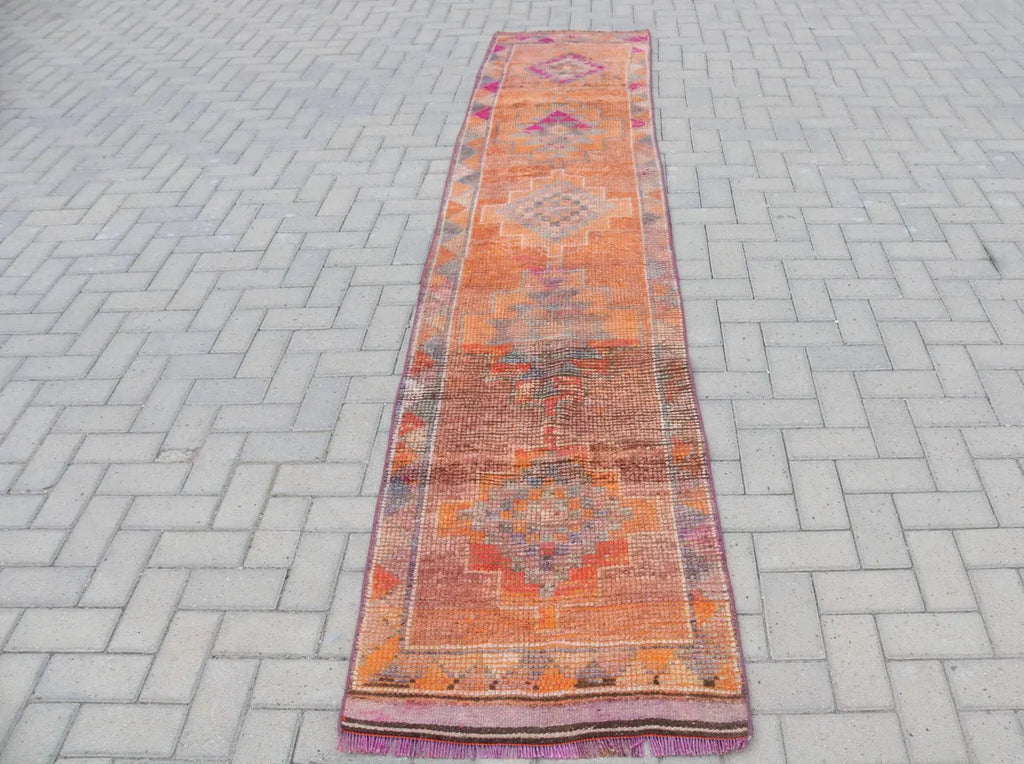 Vintage Turkish Runner Rug 2.3 x 11.6 ft