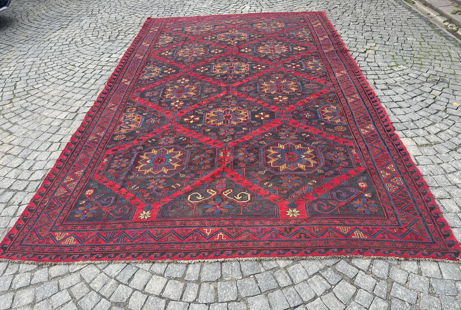 XL Vintage Soumak Accent Area Rug 8.7 x 13.6 ft