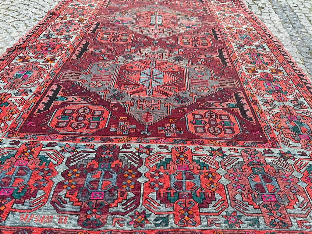 XL Vintage Soumak Accent Area Rug 7 x 13.2 ft