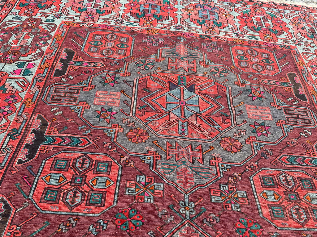 XL Vintage Soumak Accent Area Rug 7 x 13.2 ft