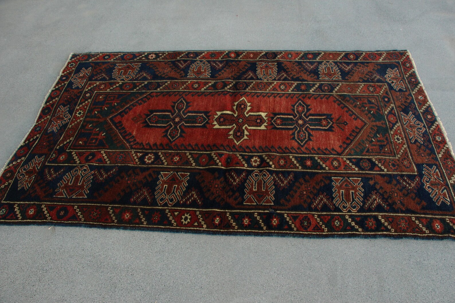 Vintage Turkish Accent Area rug 3.8 x 6.6 ft