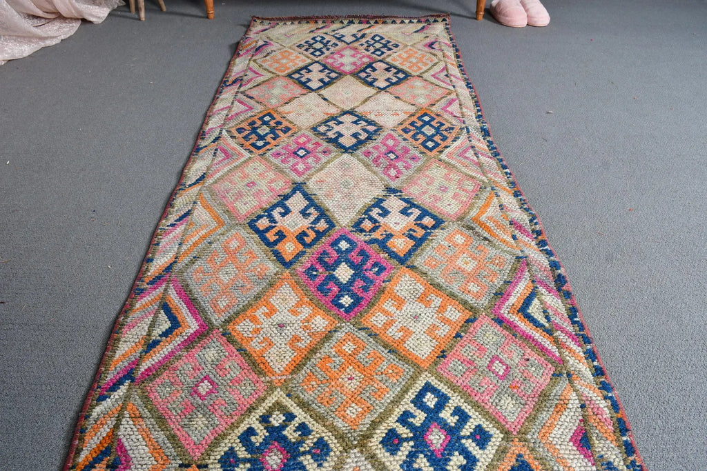 Vintage Turkish Runner Rug 2.6 x 10.1 ft